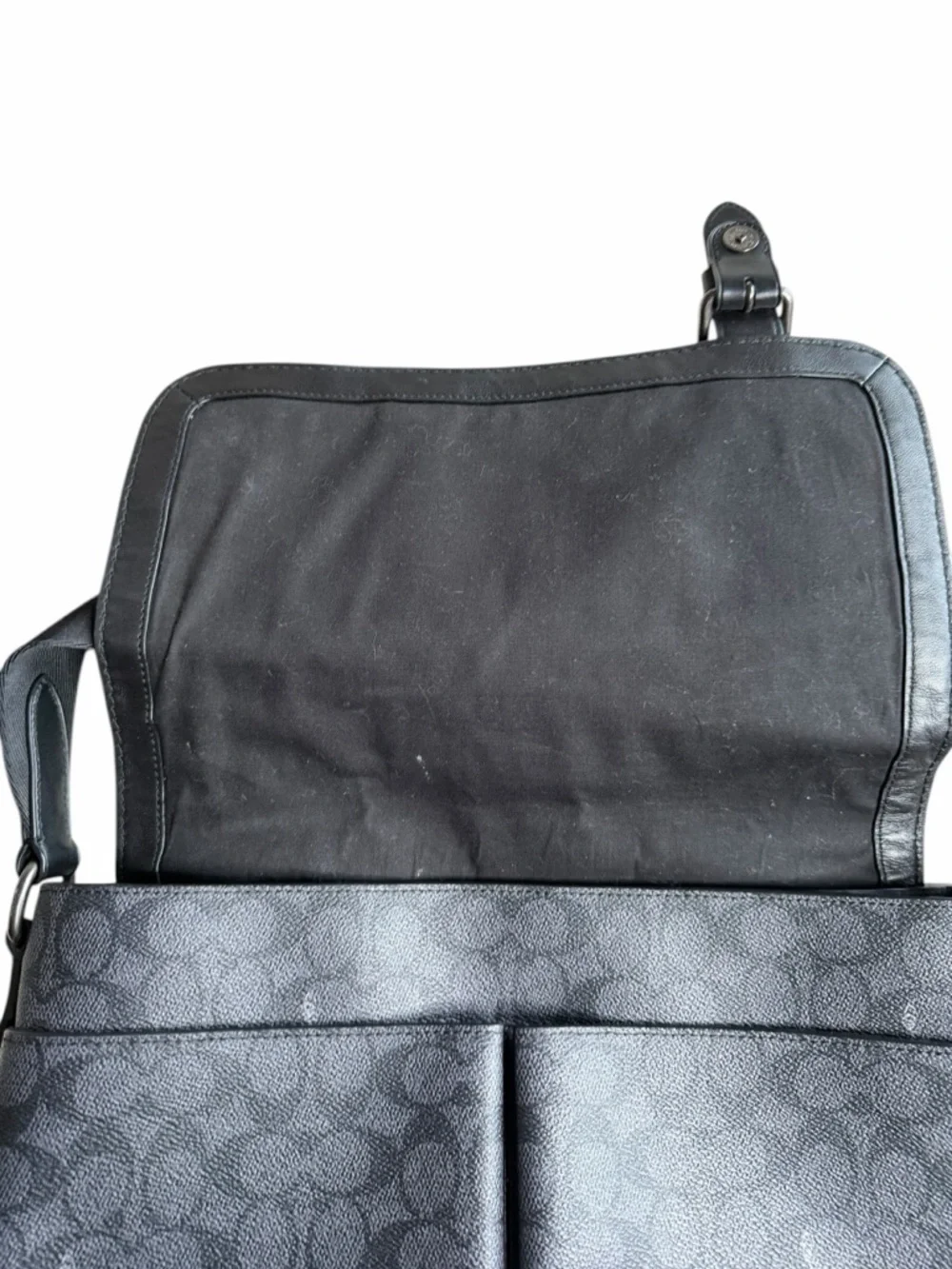 COACH Black‎ Gray Signature Canvas and Leather Messenger Bag Metropolitan Canvas